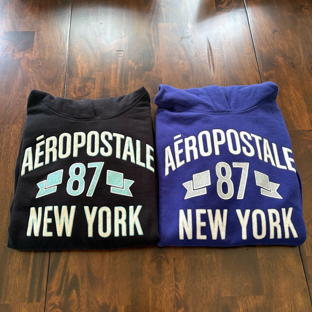 Set of Two Ladies Aeropostale Black and Blue New York Hoodies Size XL!